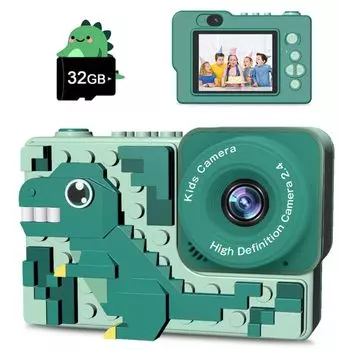 Детская камера, новая игрушечная камера, 48 мегапикселей, 1080P HD, видеокамера, цифровая камера, дюймовый IPS-экран, большой зум, 8-кратный зум, съемка по таймеру, функция селфи, 32 ГБ зелёный
