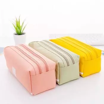 Детская канцелярская сумка Портативный холщовый пенал Школьные принадлежности Сумка для хранения Двухслойный пенал Студенческий пенал Милый пенал серый