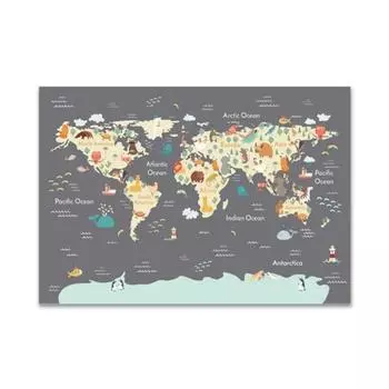 Детская карта мира, печать плакатов, пастельная тема с животными, образовательный холст, настенный художественный декор, картины, живопись для декора детской комнаты, искусство 21cm30cm NoFrame