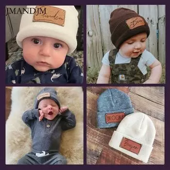 Детская кепка без полей для взрослых с пустым кожаным лейблом, модный ретро-младенческий и детский вязаный термокапюшон с надписями S (0-18 months) слоновая кость