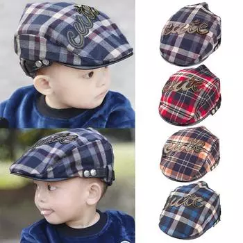 Детская кепка, британский коллаж, клетчатый берет, шапка One Size