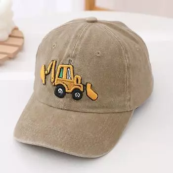 Детская кепка унисекс Yousheng, стираная бейсболка в стиле ретро с вышивкой в виде мультяшного экскаватора, с длинными полями, защита от солнца, защита от ультрафиолетового излучения, уличный головной убор от солнца чёрный