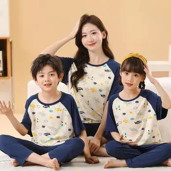 Детская классная пижама для девочек, летняя одежда для мальчиков, семейная домашняя одежда, костюм с короткими рукавами и брюками 110cm