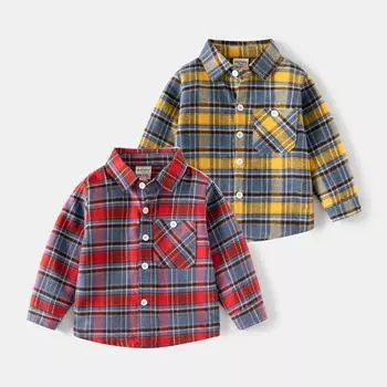 Детская клетчатая рубашка, осень 2023, повседневная рубашка с длинными рукавами для мальчиков 90cm