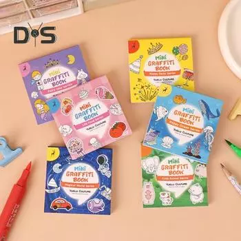 Детская книга для рисования, детская книга с 5 темами, 50 картинками, стимулирующая воображение, портативная мини-книга для граффити с простыми узорами жёлтый