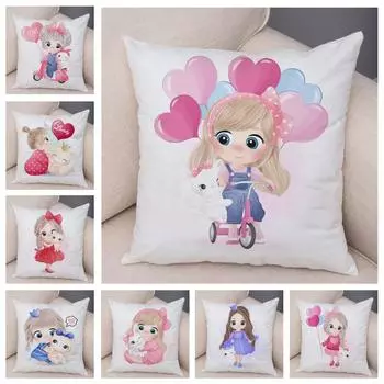 Детская комната, диван, домашняя наволочка, милый мультяшный декор для девочек и кошек, наволочка с животными 40x40cm