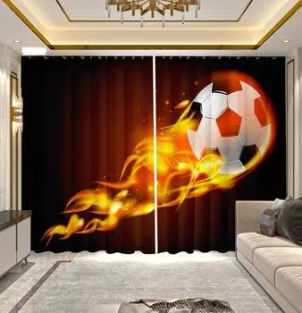 Детская комната Спальня для мальчиков Шторы от пола до потолка Футбольные полузатемняющие шторы 2 панели для кухни Гостиной Milled cotton fabric&Grommet Top