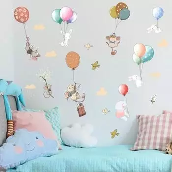 Детская комната спальня мультфильм животное воздушный шар настенная наклейка вход стена украшение красиво украшенный декоративный A