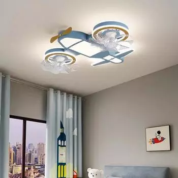 Детская комната светодиодный потолочный светильник в виде самолета мультфильм пульт дистанционного управления вентилятор лампа освещение для мальчиков спальня декоративная лампа подарочный светильник with remote control