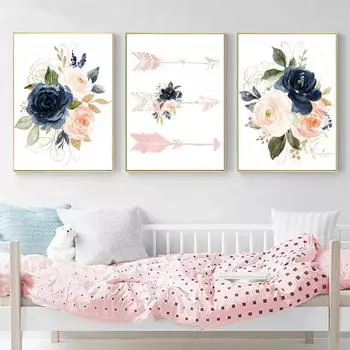 Детская комната, украшение для детской спальни, роспись, цветок, холст, картина, детская, арт-деко, девушка, розовое сердце, детский постер, без рамки 21*30cm No Frame