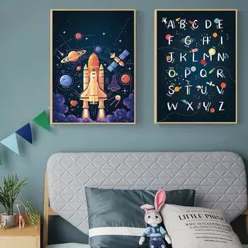 Детская комната украшения алфавит цифры мультфильм настенные картины для интерьера безрамная картина на холсте лофт детский декор без рамки 21*30cm No Frame