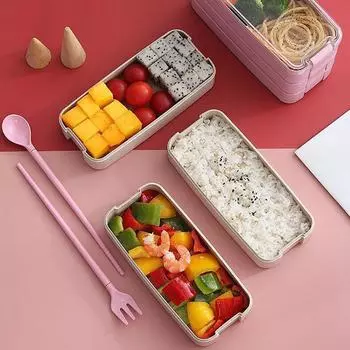 Детская коробка для бенто, герметичные контейнеры для обеда, милые коробки для обеда для детей, палочки для еды, вилка, ложка, микроволновая печь, безопасный контейнер для еды для обеда бежевый