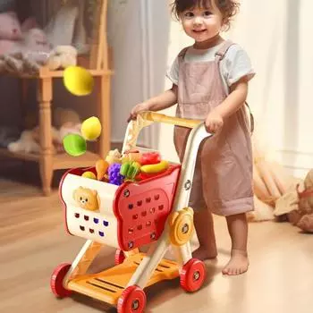 Детская корзина для покупок с игрушками, фруктами, овощами, десертами, магазинными аксессуарами, 27 предметов, ролевые игры, продуктовый магазин, набор для детей, игрушки для покупок жёлтый
