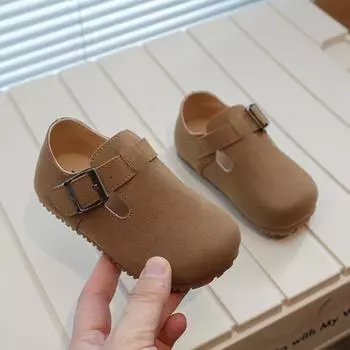 Детская кожаная обувь 2024 года, весна, универсальный корейский стиль, повседневные туфли для мальчиков и девочек, нескользящие однотонные детские туфли на плоской подошве 21 бежевый