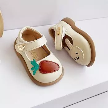 Детская кожаная обувь для девочек, детская обувь с декоративной мягкой подошвой и кроликом-морковью 16