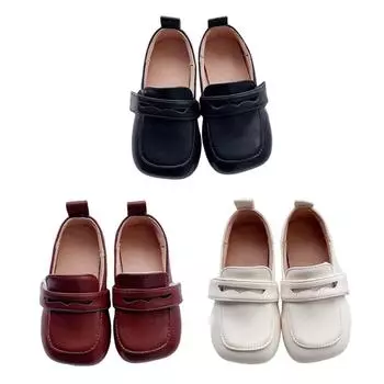 Детская кожаная обувь для девочек для школьников, черные простые детские туфли без шнуровки на плоской подошве, модные туфли с квадратной головкой 22