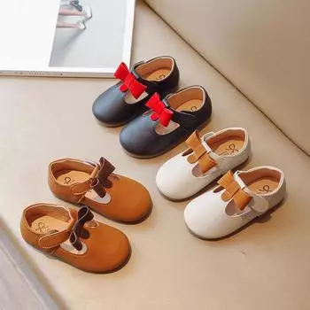 Детская кожаная обувь для маленьких девочек, милые детские нескользящие туфли принцессы с бантом в стиле ретро, туфли с мягкой подошвой Мэри Джейн 21