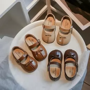 Детская кожаная обувь для маленьких девочек, весенне-осенние новые детские туфли на мягкой подошве, противоскользящие кожаные туфли принцессы для маленьких девочек, модные детские одинарные туфли 23 оранжевый