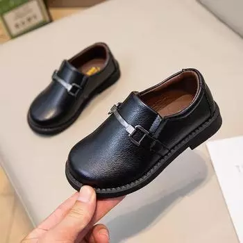 Детская кожаная обувь для школы, повседневная, универсальная, для мальчиков, официальная, плоская обувь, модная, нескользящая, черного и коричневого цвета, детские мокасины 25 коричневый