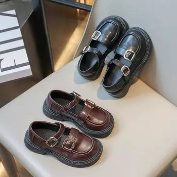 Детская кожаная обувь для вечеринки, свадьбы, британский стиль, детская школьная форма, модная обувь для девочек, весна-осень 26 чёрный