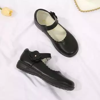 Детская кожаная обувь, милая обувь принцессы для девочек, черная универсальная школьная форма, плоская модная детская повседневная обувь для работы 26