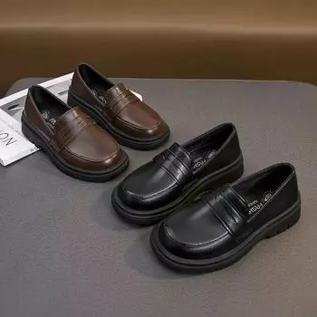 Детская кожаная обувь, модная черная обувь для девочек и мальчиков, школьные формальные универсальные детские мокасины, нескользящие повседневные туфли на плоской подошве для малышей 26 коричневый