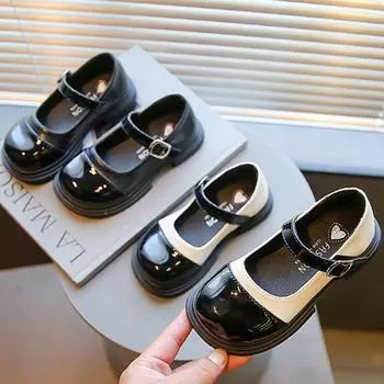 Детская кожаная обувь, модные лакированные кожаные туфли на плоской подошве для девочек, черно-белые винтажные школьные детские туфли принцессы 23