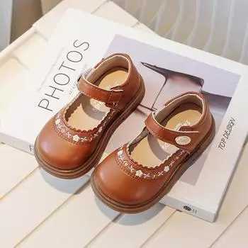 Детская кожаная обувь, модные туфли на плоской подошве для девочек с цветочной вышивкой, повседневные универсальные весенне-осенние детские туфли принцессы, нескользящая обувь 21 розовый