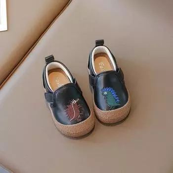 Детская кожаная обувь, нескользящая, универсальная, шикарная, повседневная обувь на плоской подошве 21 бежевый