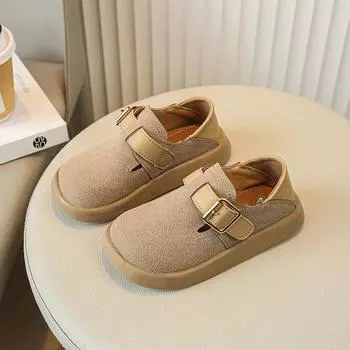 Детская кожаная обувь Простая классическая обувь для девочек Модная однотонная универсальная детская повседневная обувь для мальчиков Школьная обувь на плоской подошве Круглый носок 26 хаки