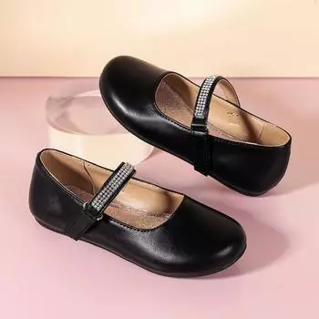 Детская кожаная обувь Shine Elegant для девочек, неглубокие мокасины Chic Princess 2024, детская мода, круглый носок, нескользящие балетки Britain Wind 28 бежевый