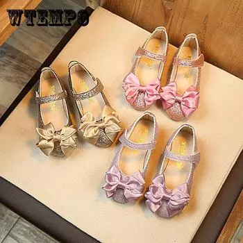 Детская кожаная обувь, свадебные модельные туфли для девочек, детская танцевальная обувь принцессы с бантиком для девочек, повседневная обувь, сандалии на плоской подошве 21 фиолетовый