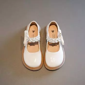 Детская кожаная обувь в британском стиле с мягкой подошвой. Туфли принцессы. 26 белый