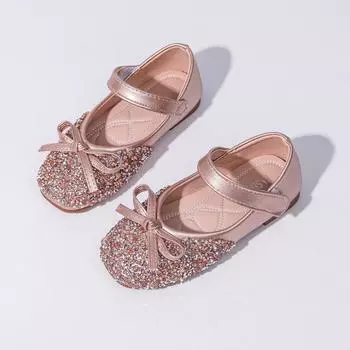 Детская кожаная обувь весна осень элегантная обувь для девочек на вечеринку модная детская обувь принцессы с блестками и бантом на свадьбу мелкая 21 шампанского