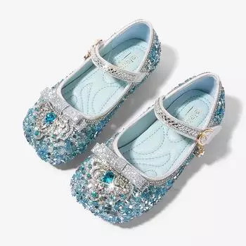 Детская кожаная обувь весна осень элегантные детские туфли принцессы со стразами корона милые девочки балетки с блестками одинарные туфли 22 синий