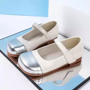 Детская кожаная обувь весна осень мода для девочек плоская обувь для балета свадьба пэчворк повседневная детская принцесса обувь нескользящая 26 серебряный