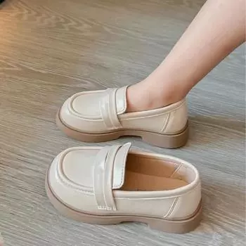 Детская кожаная обувь весна осень мода принцесса обувь для девочек повседневный простой стиль универсальный детский школьный черный лоферы 23 бежевый