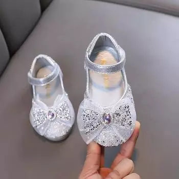 Детская кожаная обувь весна осень обувь принцессы для девочек на вечеринку свадьба мода пайетки мелкий детский повседневный балетки 21 золотой