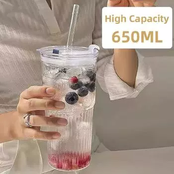 Детская красивая чашка для воды, стеклянная чашка с соломинкой, кофейная чашка, большая емкость, новая волшебная чашка, домашняя кружка для чая с молоком 650ml