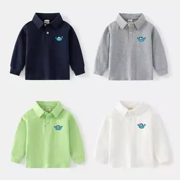 Детская красивая теплая рубашка поло с длинным рукавом, осенняя модная рубашка для мальчиков с рисунком из мультфильмов 90cm