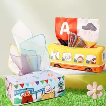 Детская красочная коробка для салфеток, игрушки с мятой бумажной пряжей, ткань с мультяшным узором, мягкая коробка для салфеток жёлтый