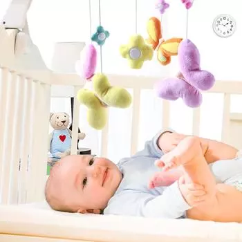 Детская кровать-колокольчик, милая бабочка, самолет, детские погремушки, кроватка, подвесное украшение для спальни, вращающаяся музыка, игрушки для раннего образования