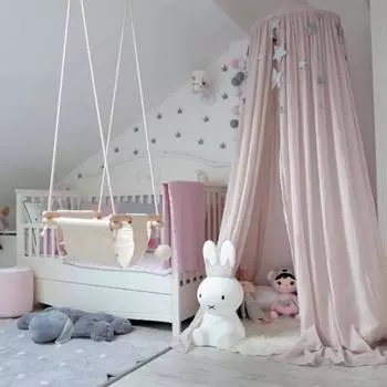 Детская кровать с балдахином, занавеска для кровати, круглый купол, подвесная занавеска от комаров, украшение для детской комнаты Lotus color
