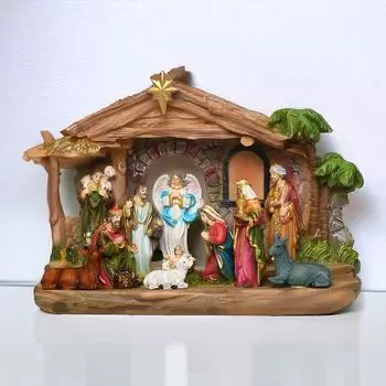 Детская кроватка, идеальный подарок на Рождество | Декор (Пакет - Мария, Иосиф, Младенец Иисус, Ангел, 3 волхва, Пастух, 7 животных (6 в (Детская кроватка с набором) NEW