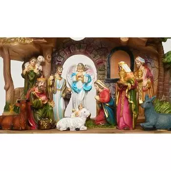 Детская кроватка, идеальный подарок на Рождество | Декор (Пакет - Мария, Иосиф, Младенец Иисус, Ангел, 3 волхва, Пастух, 7 животных (6 в (Детская кроватка с набором)