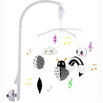 Детская кроватка-мобиль для кроватки с подвесными вращающимися игрушками, детский мобиль с музыкальной шкатулкой, черно-белый мобиль для новорожденных от 0 до 24 месяцев 67x46x25cm,Owl серый/белый