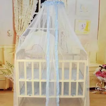 Детская кроватка с кружевной отделкой, москитная сетка, купольный навес, сетка one size синий