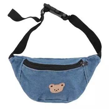 Детская крутая поясная сумка с рисунком медведя, регулируемая на пуговицах, маленькая холщовая детская мультяшная поясная сумка для ключей светло-синий