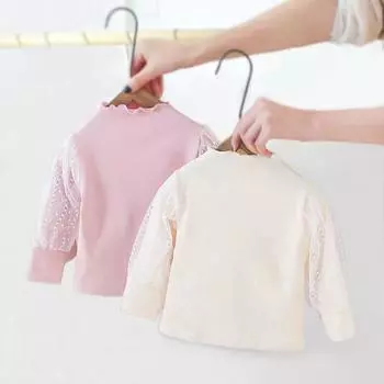 Детская кружевная блузка с длинными рукавами для девочек, топ 80 розовый