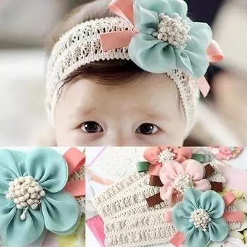 Детская кружевная повязка на голову с цветком, аксессуары для волос, повязка на голову для девочки Random